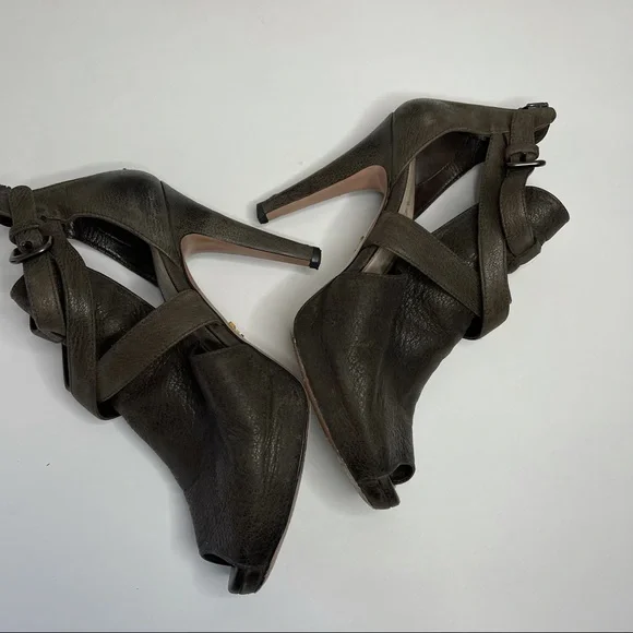 Prada Brown Suede Leather Cutout Peep-toe Stiletto Heels Platform Sz 37 Italy - Picture 7 of 14